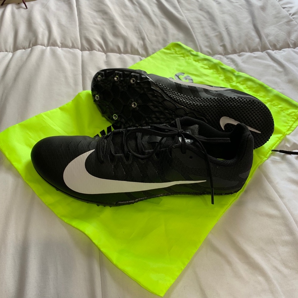 Nike racing shoes size 10.5 black with neon bag